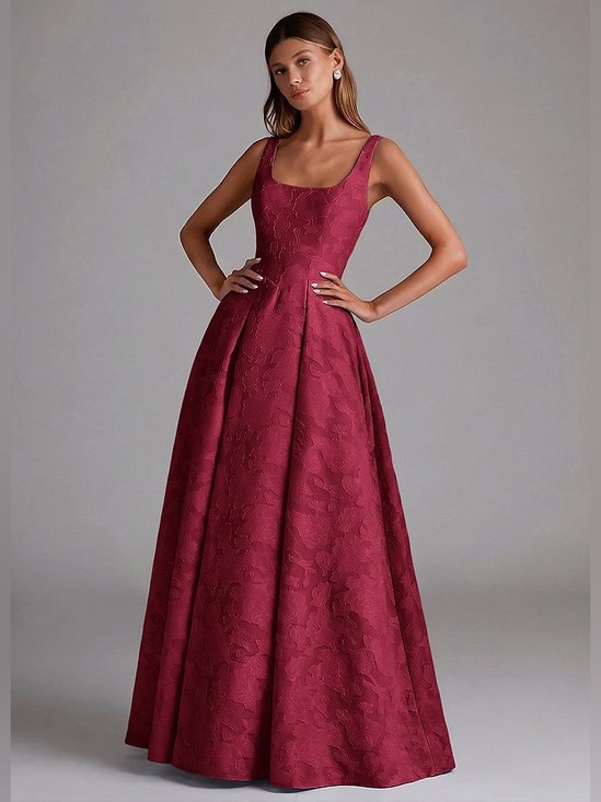 Azazie Dresses & Skirts - Azazie Amalie Ganache A-Line Pleated Floral Burnout Dress